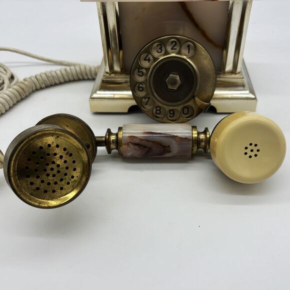 Vtg Italy Rotary Dial Telephone 18K Gold Plated Marble Vimodrone Square Phone - Picture 6 of 12